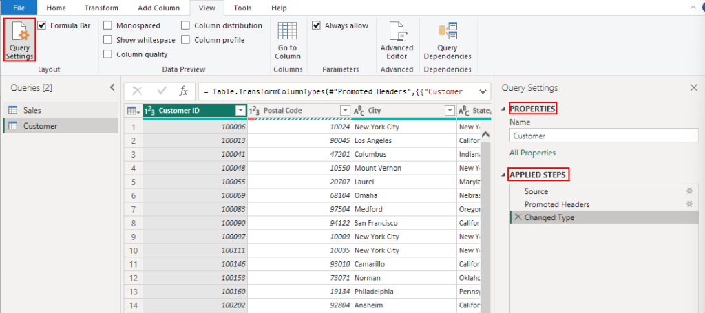 Query Settings Power BI