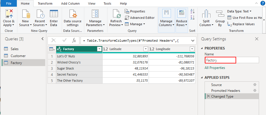 Factory query renaming Power BI