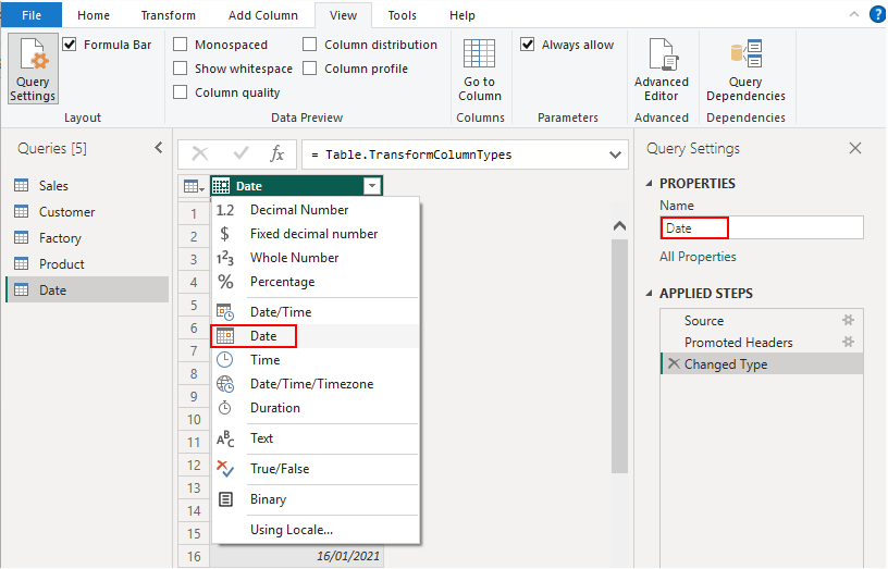 Date query Power BI