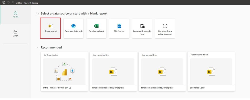 Power BI blank report