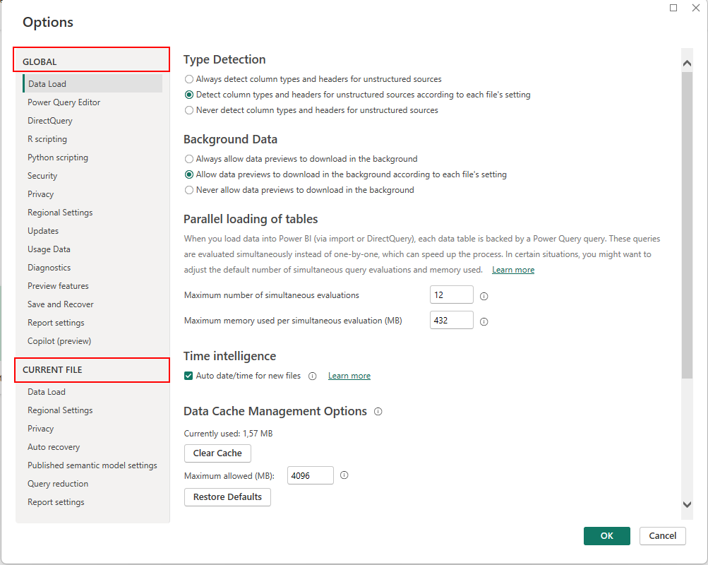 Options Power BI