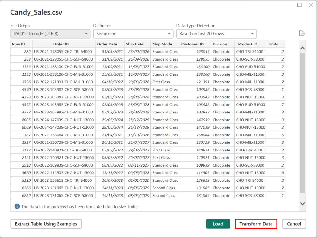 Transform data Power BI