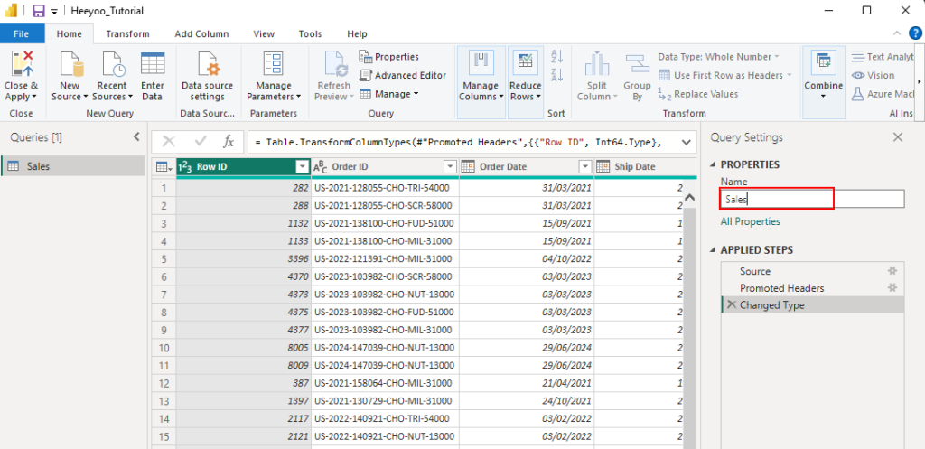 Rename Query Power BI