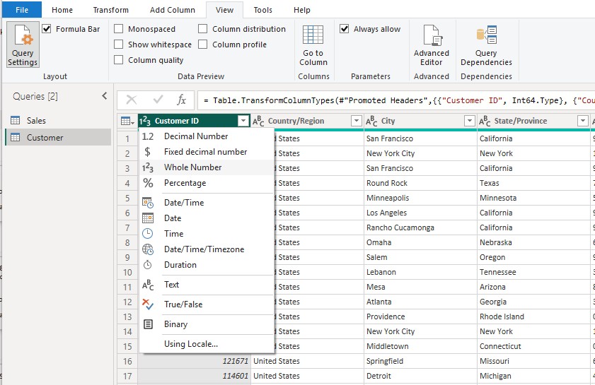 Datatypes Power BI