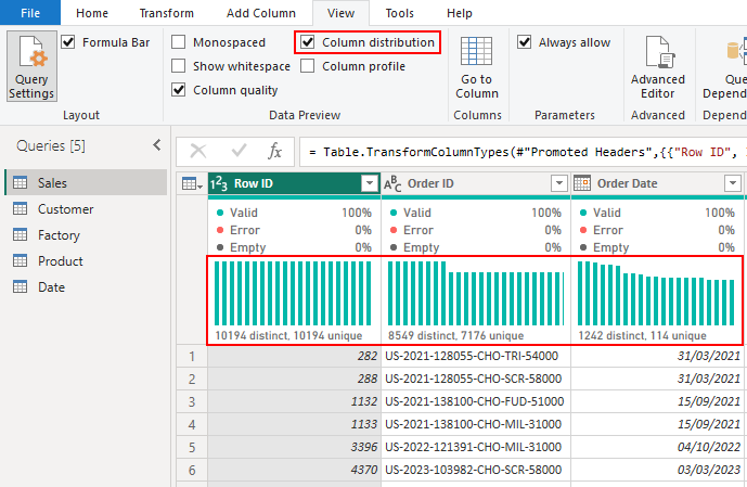 Column distribution Power BI