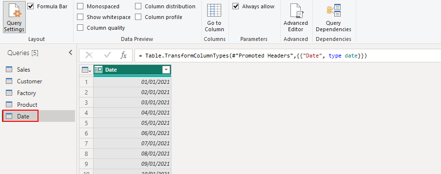 Date-tabel Power BI