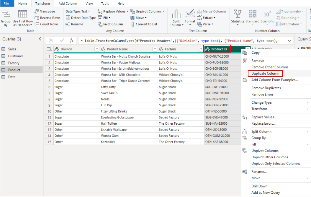 Duplicate column Power BI