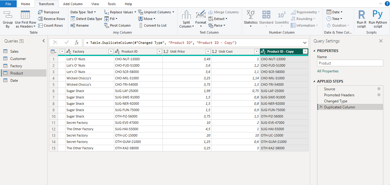 Reordered column Power BI