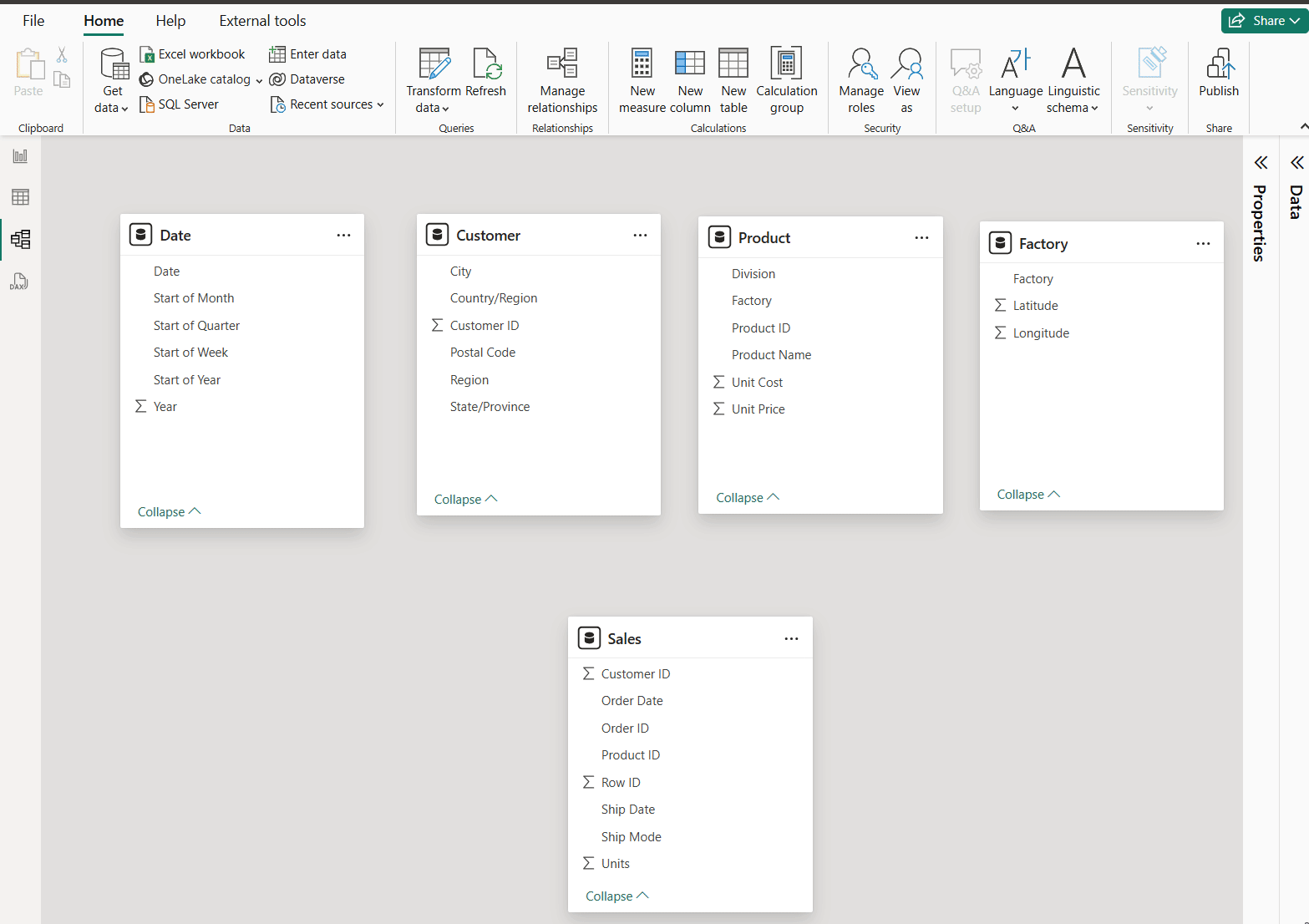 Report view matrix Power BI