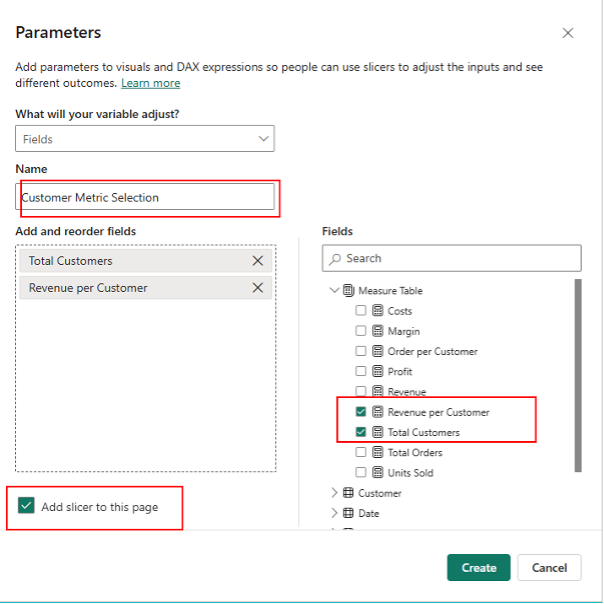customer metric selection parameter